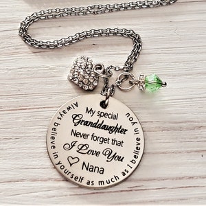 Granddaughter gift from Nana, Granddaughter sentimental necklace from Grandma , for christmas , Personalised granddaughters birthday gift