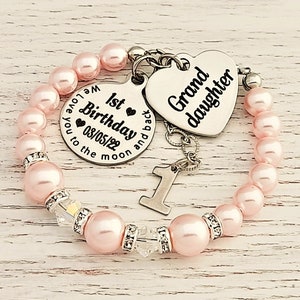 Granddaughters 1st Birthday gift from Grandparents, Personalized name bracelet, 1st birthday gift, First birthday gift for granddaughter.