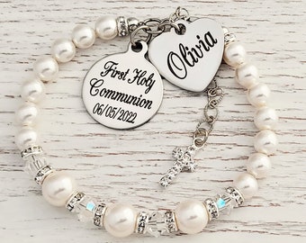 First Holy Communion gift, Personalized communion bracelet, gift for goddaughter, First Holy Communion gift from Godparents, from Godmother