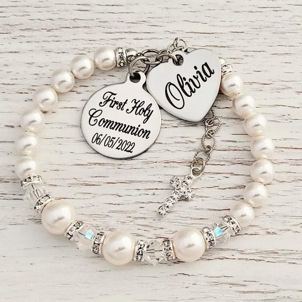 First Holy Communion gift, Personalized communion bracelet, gift for goddaughter, First Holy Communion gift from Godparents, from Godmother