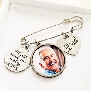 Personalized memorial lapel pin for a Groom, Photo wedding charm, Walk with me today, Gift from the Bride, loss of a Dad, Grandpa, Grandma