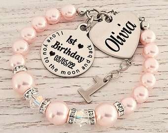 Personalized 1st Birthday gift , 1st Birthday bracelet for a baby girl, Gift from Grandma, gift for Niece 1st Birthday from Auntie, Daughter