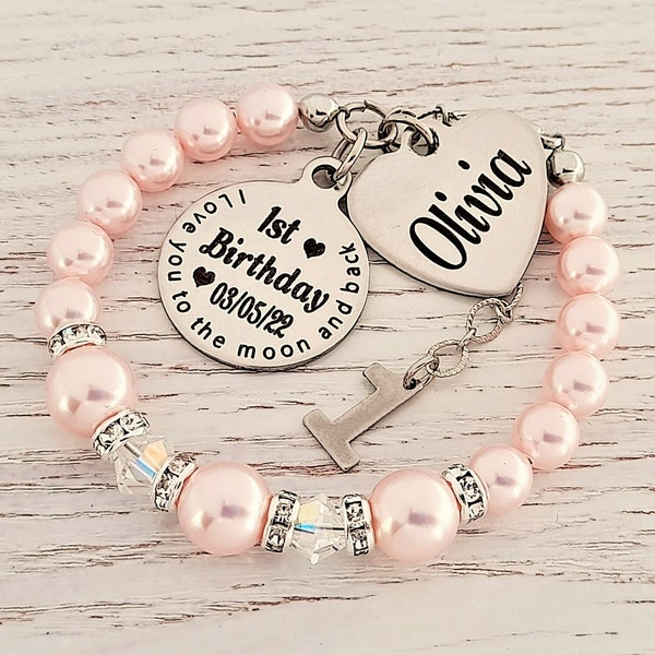 Personalized 1st Birthday gift , 1st Birthday bracelet for a baby girl, Gift from Grandma, gift for Niece 1st Birthday from Auntie, Daughter