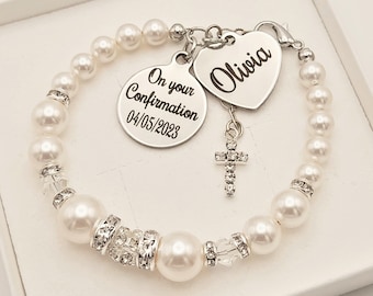 Confirmation day gift, Confirmation pearl bracelet, Gift for Goddaughter, Personalised Confirmation Jewellery, Gift for her, Christian gift