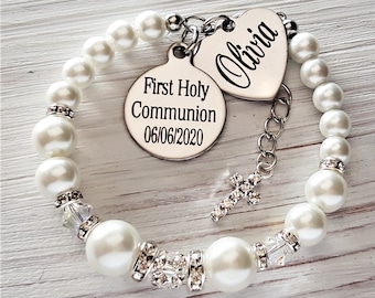 First Communion gift, Unique Personalized Holy communion jewelry, White pearl First Holy Communion gift, for a Granddaughter, Daughter