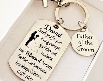 Father of the Groom wedding gift , Personalized Father of the groom Key chain , gift from the bride to the grooms father, , father in law