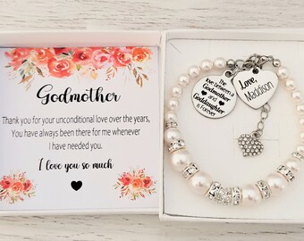 Christmas gift for my Godmother, Personalised Godmother bracelet, Personalized gift, Handmade, From a goddaughter, Holiday gift, God Mommy