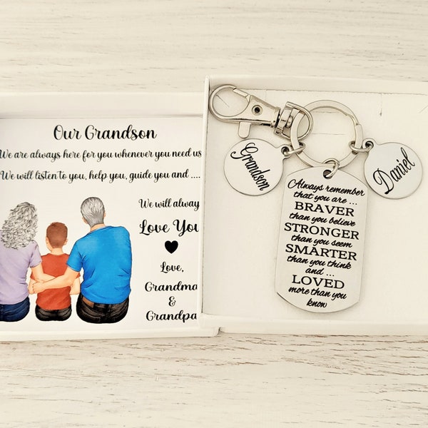 Grandson gift for Christmas from Grandparents, Ideas for Grandson for Christmas, Personal Keychain for a Grandsons Birthday, from Grandma