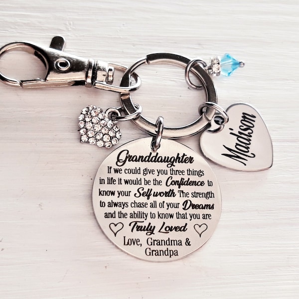 Personalized Granddaughter gift from grandparents, Granddaughter Keychain for christmas, Sweet 16, Christmas gift,  granddaughters birthday