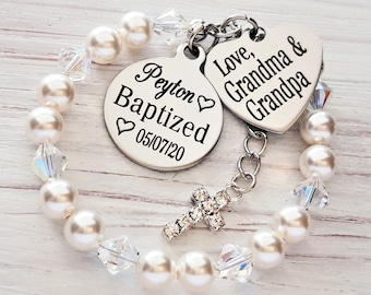 Baptism gift from grandparent, Gift for girls baptism, baptism gift , Girls baptism bracelet, White pearl bracelet for baptism, from grandma