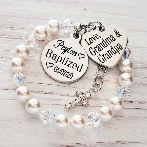 Baptism gift from grandparent, Gift for girls baptism, baptism gift , Girls baptism bracelet, White pearl bracelet for baptism, from grandma