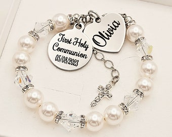 First Holy Communion bracelet Personalized name and date , Holy communion jewelry , gift for goddaughter, First holy communion gift, for her