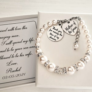 Mother of the groom gift from the bride, Thank you for raising the man of my dreams bracelet mother in law pearl bracelet, Wedding Jewellery