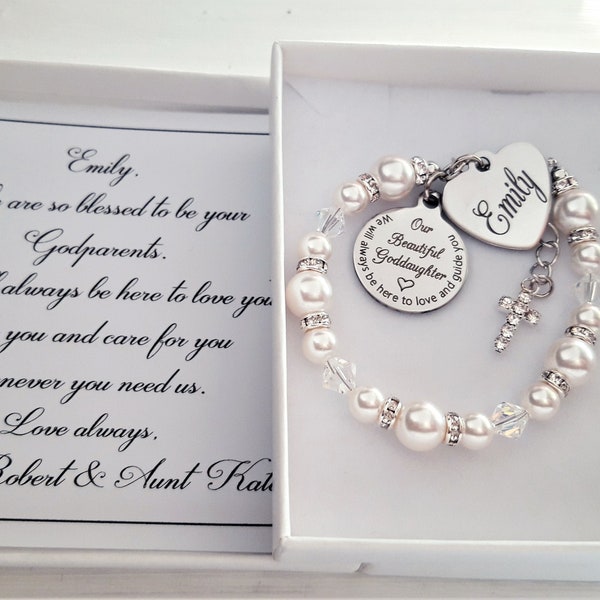 Baptism gift for Goddaughter from Godparents, Goddaughter bracelet, Goddaughter Baptism gift, white , Christening gift, baptism jewellery