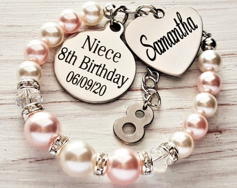 Birthday gift for Niece, Personalized bracelet , 1st, 2nd, 3rd, 4th, 5th, 6th, 7th, 8th, 9th birthday bracelet, Niece birthday gift, girl