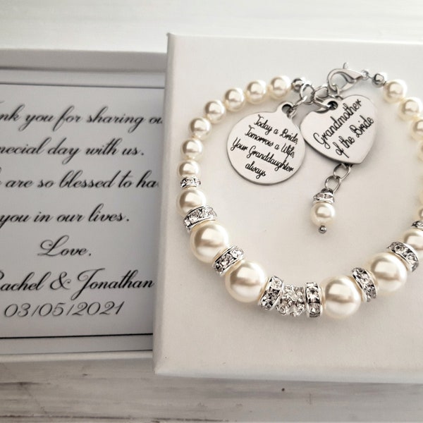 Personalized Grandmother of the bride wedding bracelet from a granddaughter, Grandmother gift from the Bride, Thank you gift to a Grandma