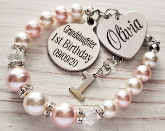 Granddaughter 1st Birthday Personalized name bracelet, first birthday gift, 1st birthday gift for granddaughter,from grandma , gift for girl