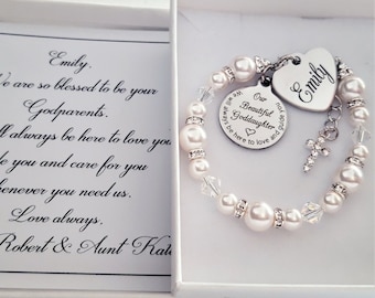 Baptism gift for Goddaughter from Godparents, Goddaughter bracelet, Goddaughter Baptism gift, white , Christening gift, baptism jewellery