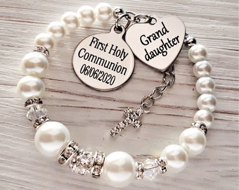 First Holy Communion bracelet Granddaughter Personalized name and date, Holy communion jewelry , gift for granddaughter, holy communion gift