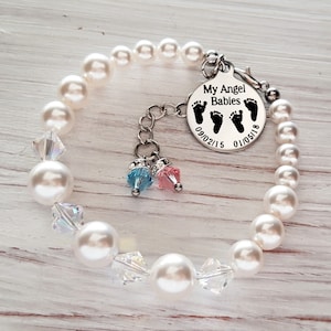 Baby Loss Gift , 2 Babies, Memorial jewellery, Personalized miscarriage Bracelet, remembrance gift, mommy of an Angel , loss of twins