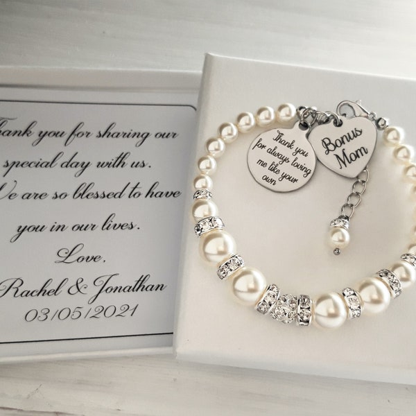 Personalized Bonus Mom wedding gift, Thank you for always loving me like your own. from the bride, gift from the groom, bracelet , bonus mom