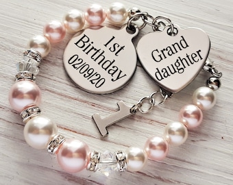 1st Birthday gift for granddaughter Personalized bracelet , first birthday bracelet, baby's 1st birthday , granddaughter, from grandparents