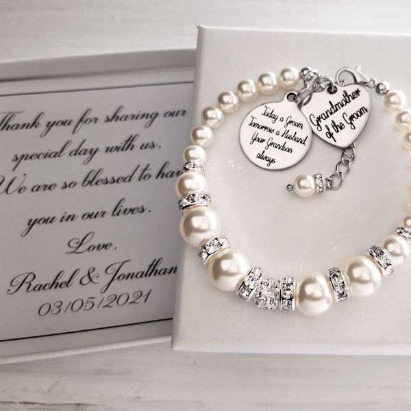 Grandmother of the Groom wedding gift from her grandson, Today a Groom, Tomorrow a Husband, your Grandson always, Jewellery Grandma Bracelet