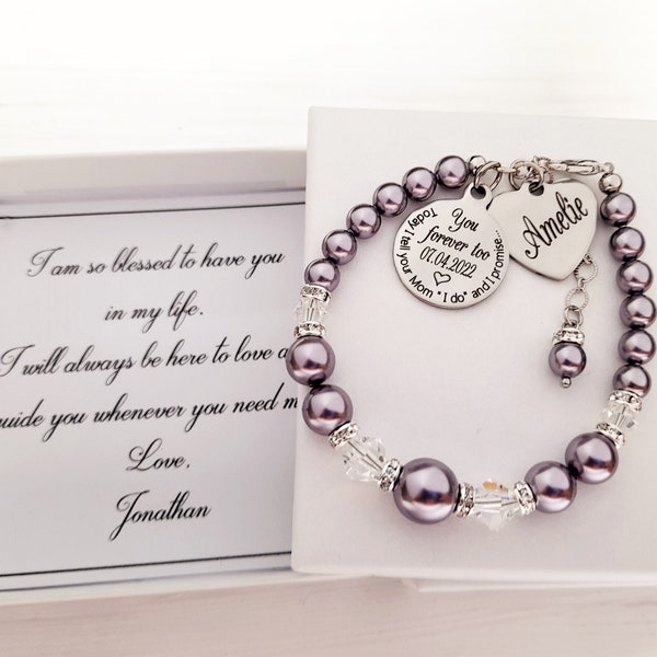 Stepdaughter gift from Stepfather, Today I tell your " MOM " i do and promise you forever too . Personalized bracelet, Wedding, from stepdad