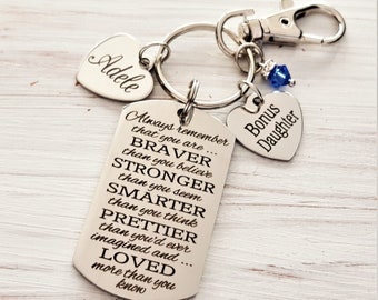 Bonus Daughter gift,  Custom Keychain, personalized gift for bonus daughter, from Stepdad, from stepmother, Stepmom , wedding, birthday gift