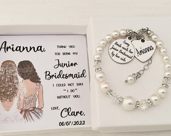 Junior Bridesmaid gift from the bride, Proposal gift, Personalized junior bridesmaid pearl bracelet, junior bridesmaid gift, Wedding gift