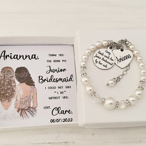 Junior Bridesmaid gift from the bride, Proposal gift, Personalized junior bridesmaid pearl bracelet, junior bridesmaid gift, Wedding gift