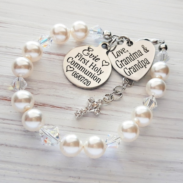 First Communion gift for a Granddaughter, Personalized name Bracelet from Grandparents, Holy communion handmade jewelry, Girls communion