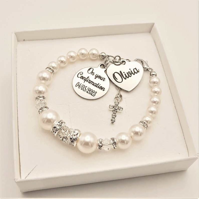 Confirmation day gift, Confirmation pearl bracelet, Gift for Goddaughter, Personalised Confirmation Jewellery, Gift for her, Christian gift image 4