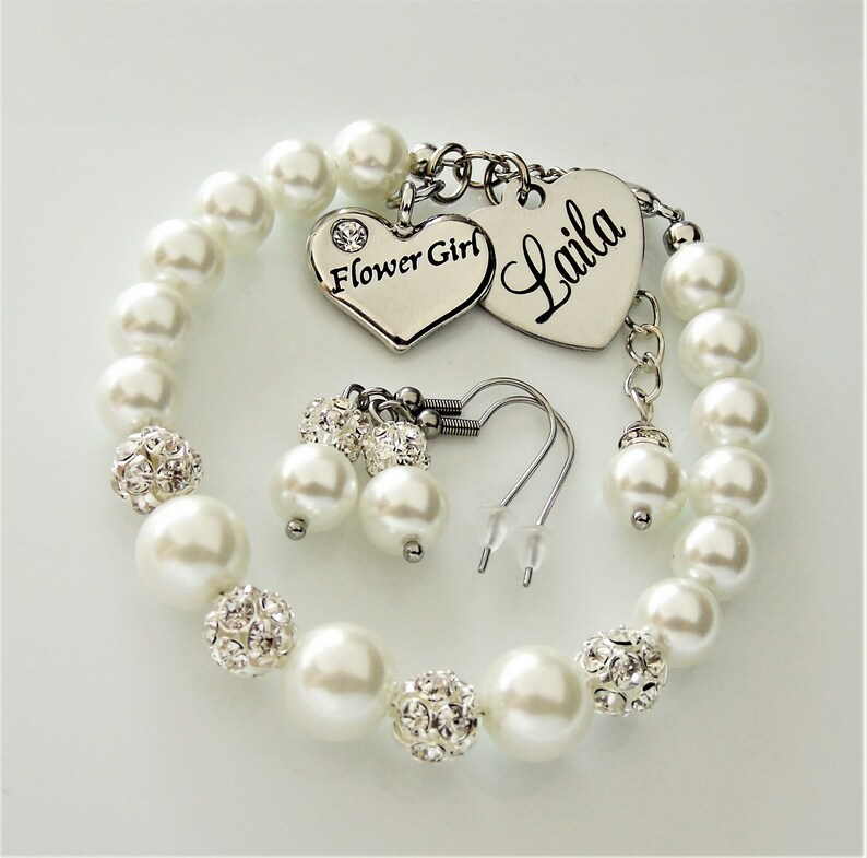 Flower Girl Bracelet and Earring Jewelry Set Personalized Etsy