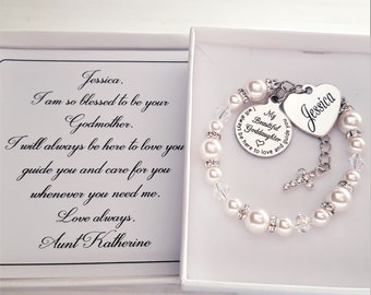 Goddaughter gift from Godmother, Goddaughter bracelet, Cross, Goddaughter Baptism gift, Gift from a godmother, white pearl, Christening gift