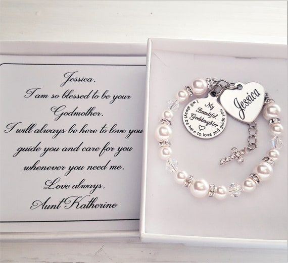 Personalised Girls Christening Bracelet Goddaughter Baptism Gift