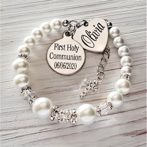 First Holy Communion bracelet Personalized name and date , Holy communion jewelry , gift for goddaughter, First holy communion gift, for her