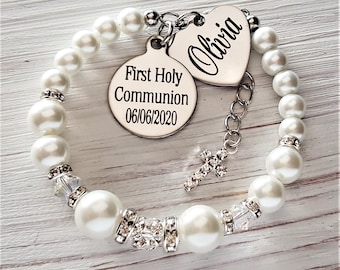 First Holy Communion bracelet Personalized name and date , Holy communion jewelry , gift for goddaughter, First holy communion gift, for her