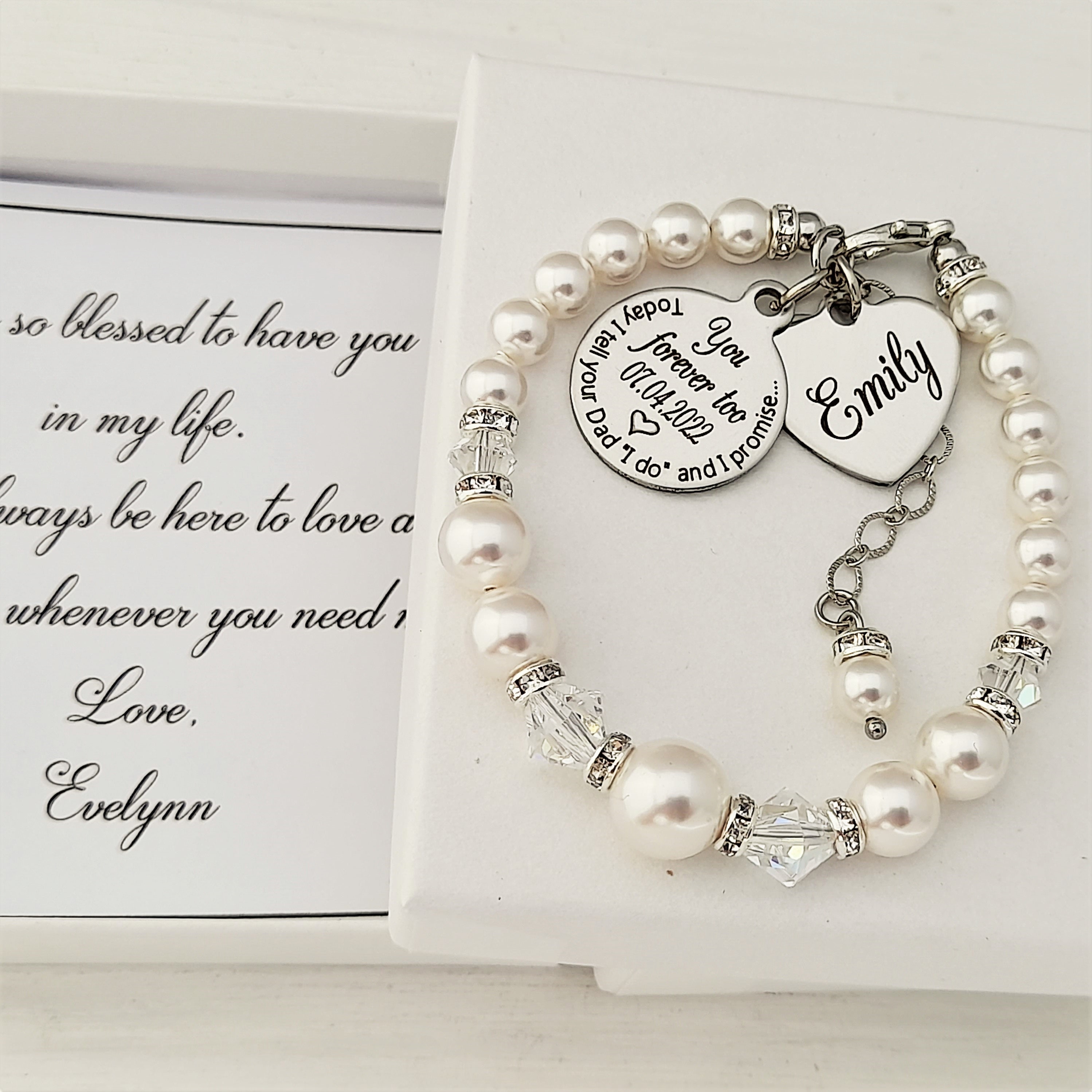 Gepersonaliseerde stiefdochter cadeau van stiefmoeder, vandaag vertel ik je " PAPA " ik doe en beloof je voor altijd ook. Gepersonaliseerde armband, Bruiloft