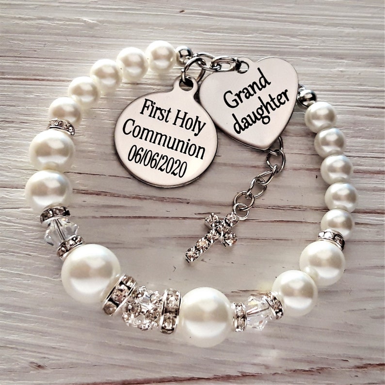 First Holy Communion bracelet Granddaughter Personalized name and date, Holy communion jewelry , gift for granddaughter, holy communion gift image 3