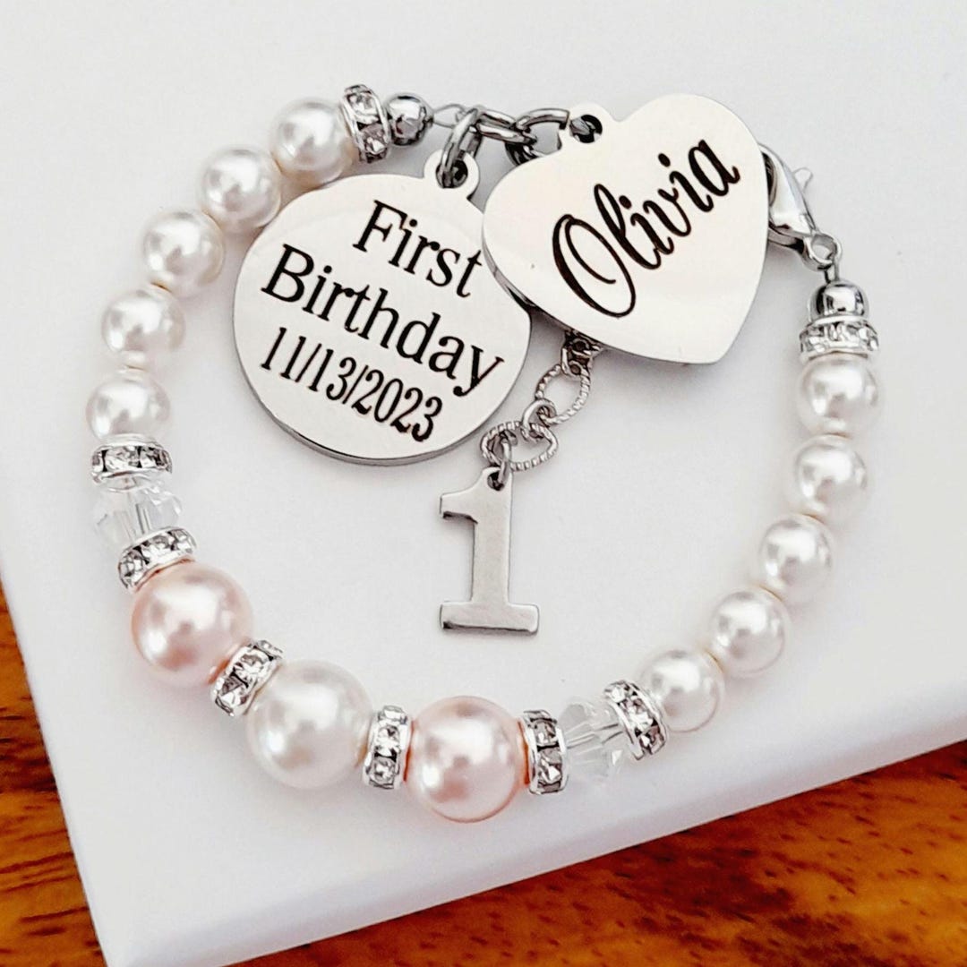 First Birthday Gift Personalized Name and Date , 1st Birthday Bracelet ...