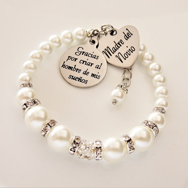 Mother of the groom bracelet , Spanish text , Thank you for raising the man of my dreams , Madre del Novio , pulsera , boda , mother in law