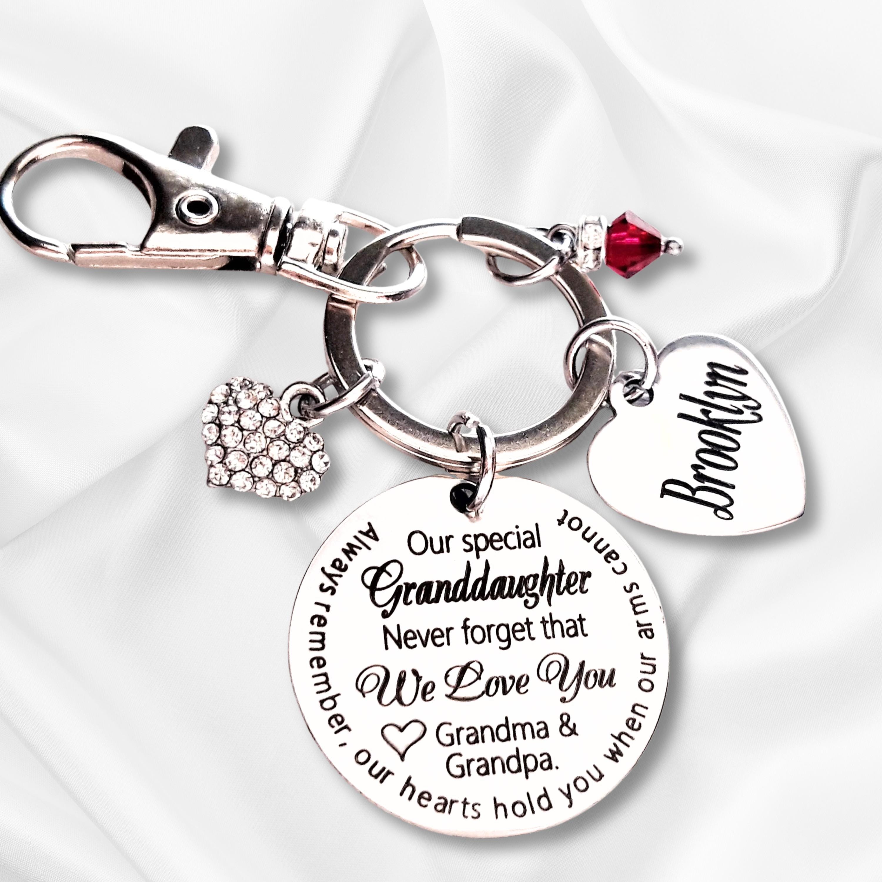 Personalized Granddaughter Keychain, Birthstone, Sentimental Gift for Girls