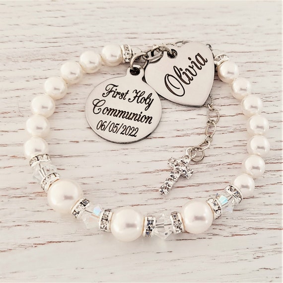 Needzo First Communion Rose Charm Bracelet for Girls, Catholic Jewelry  Gift, Elastic Stretch 3.5 Inches : Amazon.in: Jewellery