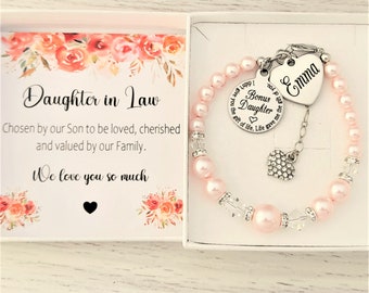 Daughter in law Christmas gift, gift for Bonus Daughter, Daughter in law gift from in laws, Personalised bracelet, gift for Son's wife.