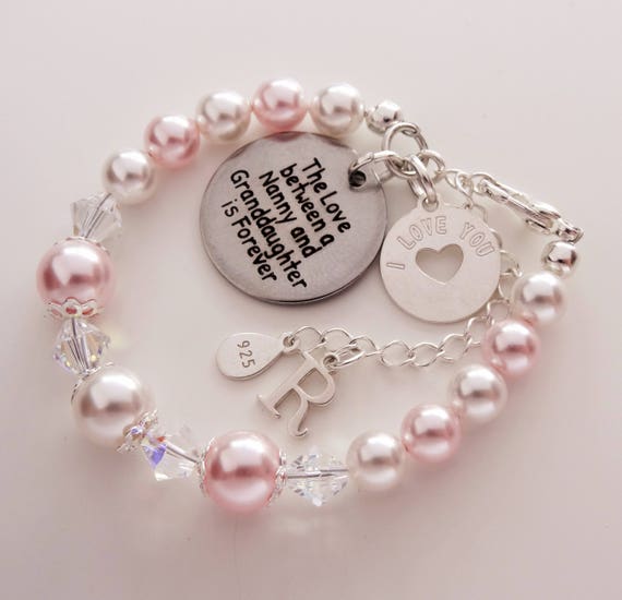 nanny and granddaughter bracelet sterling silver swarovski etsy