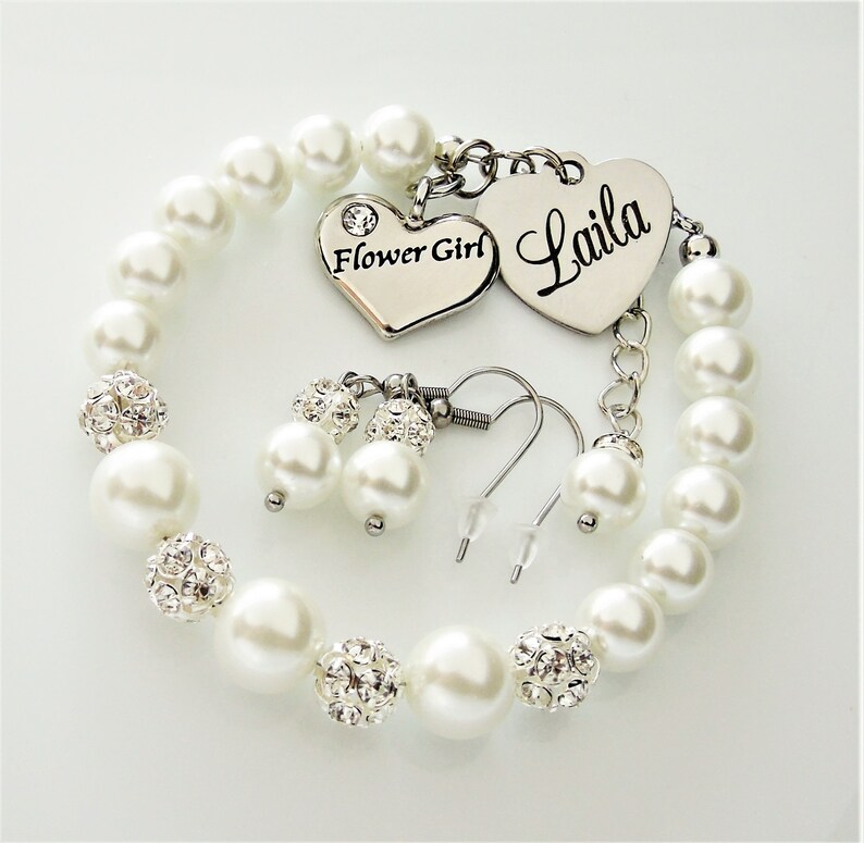 Flower Girl Bracelet and Earring Jewelry Set Personalized Etsy