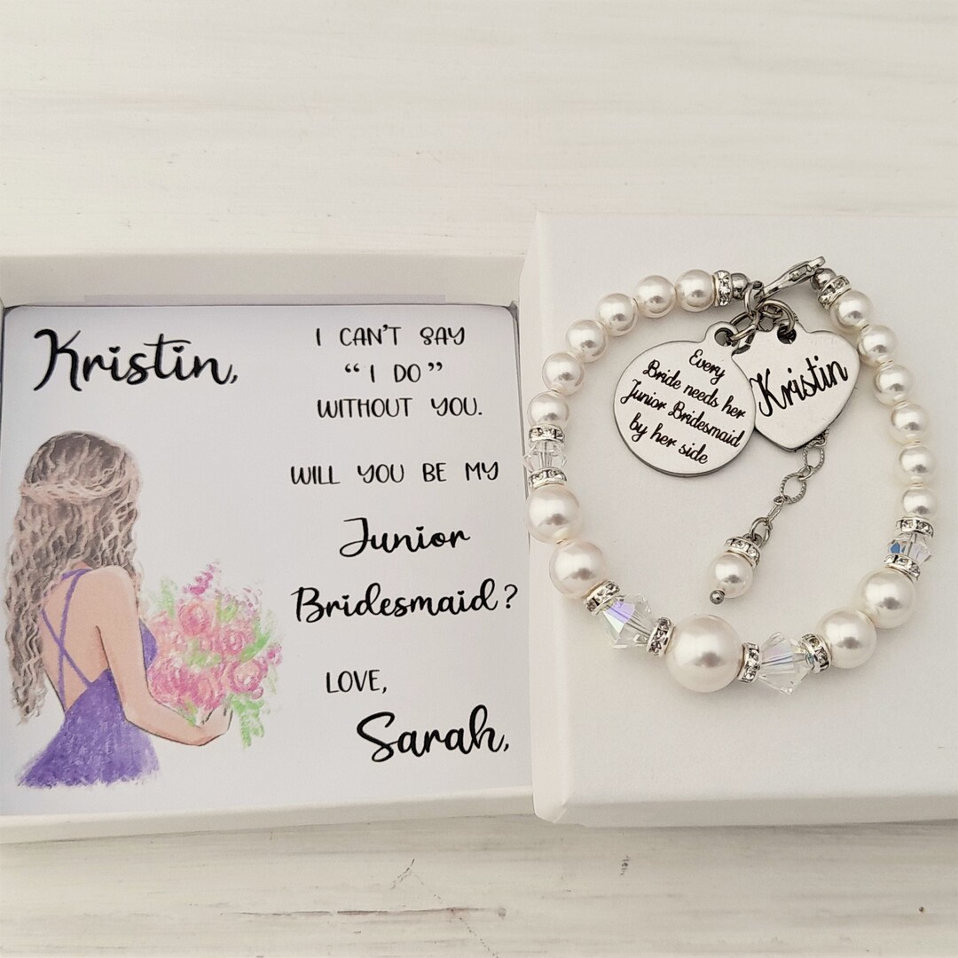 Proposal Gift for Junior Bridesmaid, Personalized Junior Bridesmaid Pearl Bracelet, Junior