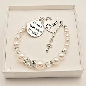 Confirmation day gift, Confirmation pearl bracelet, Gift for Goddaughter, Personalised Confirmation Jewellery, Gift for her, Christian gift image 3