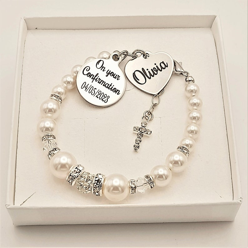 Confirmation day gift, Confirmation pearl bracelet, Gift for Goddaughter, Personalised Confirmation Jewellery, Gift for her, Christian gift image 3